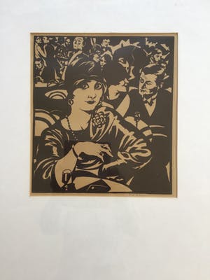 Pol Dom - Dame in Café, gesigneerd , 2 kleuren linosnede kopen? Bied vanaf 10!