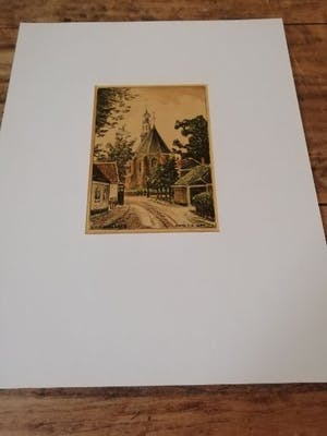 Eugene Rensburg - Dorpsgezicht Bergen nh met Ruïnekerk op achtergrond.... kopen? Bied vanaf 50!