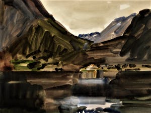 Hein Stork - Grote impressionistische Gouache "Landschap bij Vang Noorwegen" gesigneerd kopen? Bied vanaf 70!