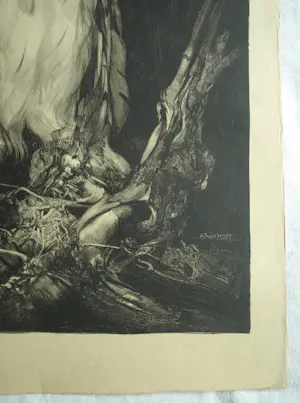 Adriaan van 't Hoff - Lithografische prent , Oehoe – Uitgegeven door De V.AE.V.O. –100x75 cm kopen? Bied vanaf 60!