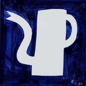 Klaas Gubbels - geschilderde kan op keramische tegel - 1994 - uniek werk. kopen? Bied vanaf 185!