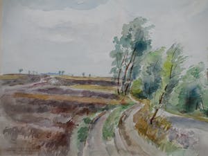 Han Krug - Winderige dag op de heide - Hilversum - Aquarel kopen? Bied vanaf 1!