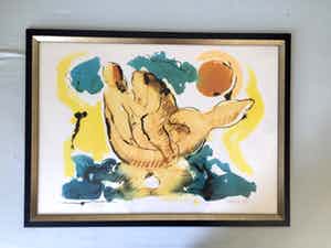 Nic Jonk - De Omhelzing - Zeefdruk, Ingelijst verkocht voor € 95!