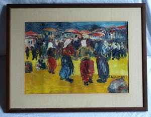 Niet of onleesbaar gesigneerd - Olieverf op papier , Oriëntaals , Stadsgezicht – Turkije? – 1979 kopen? Bied vanaf 1!