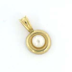 14k geel gouden hanger bezet met parel - afm 1.2 cm x 7.5 mm kopen? Bied vanaf 35!