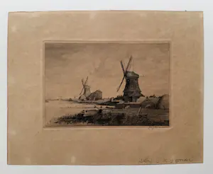 Jac. J. Koeman - handgesigneerde ets | 'Molens in waterland bij Edam' kopen? Bied vanaf 60!