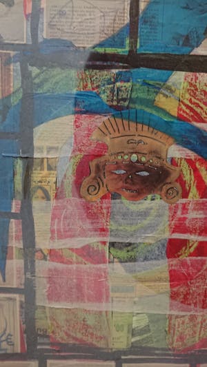 Niet of onleesbaar gesigneerd - olie/collage op canvas kopen? Bied vanaf 1!