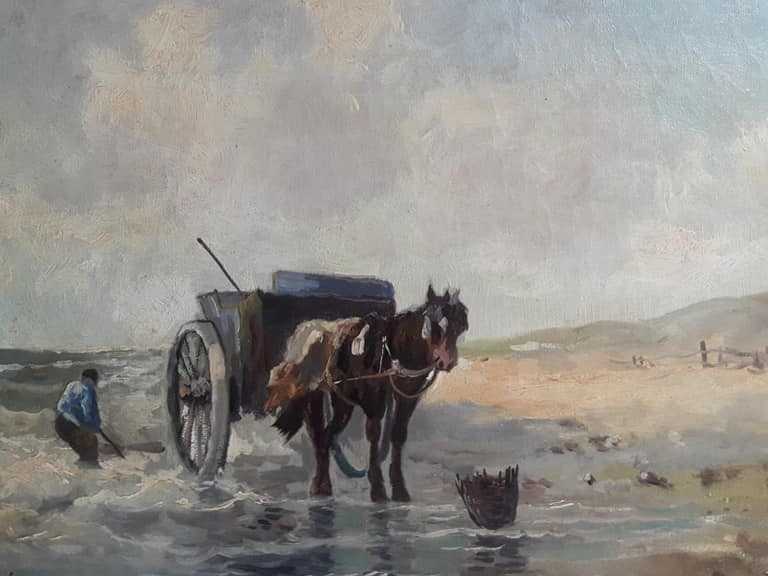 Gerardus Johannes Delfgaauw - Schelpenvisser op het strand. verkocht voor € 775!
