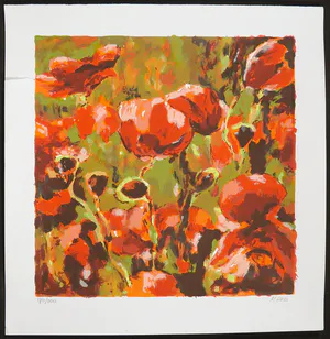 Henri Hess - Zeefdruk, Klaprozen kopen? Bied vanaf 1!