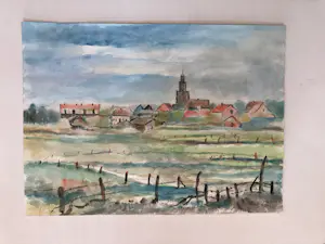 Bertus Voortman - Gezicht op Zutphen vanuit Uiterwaarden met zicht op Walburgiskerk kopen? Bied vanaf 50!