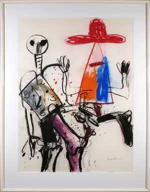 Anton Martineau - Grote tekening met figuren in pastelkrijt - Ingelijst (Groot) verkocht voor € 200!