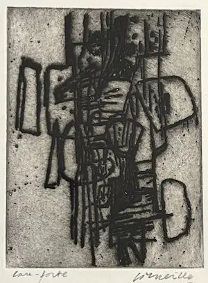 AcheterCorneille - Abstracte compositie, zeldzame ets, 1961, 60 exemplaren.? Enchérissez de 800!