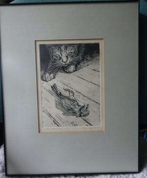 Wim Heemels - gesigneerde ets : Kat en dode mus kopen? Bied vanaf 45!