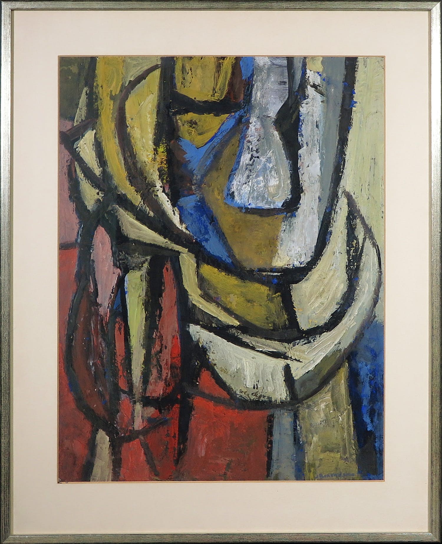 Johan Barendsma - Acryl op papier, Abstracte compositie - Ingelijst verkocht voor € 150!