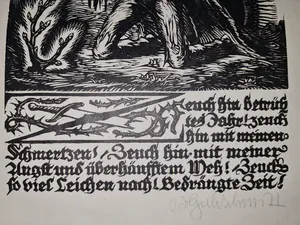 Bruno Goldschmitt - orig. Holzschnitt mit Spruch / Klage nach Krieg kopen? Bied vanaf 95!