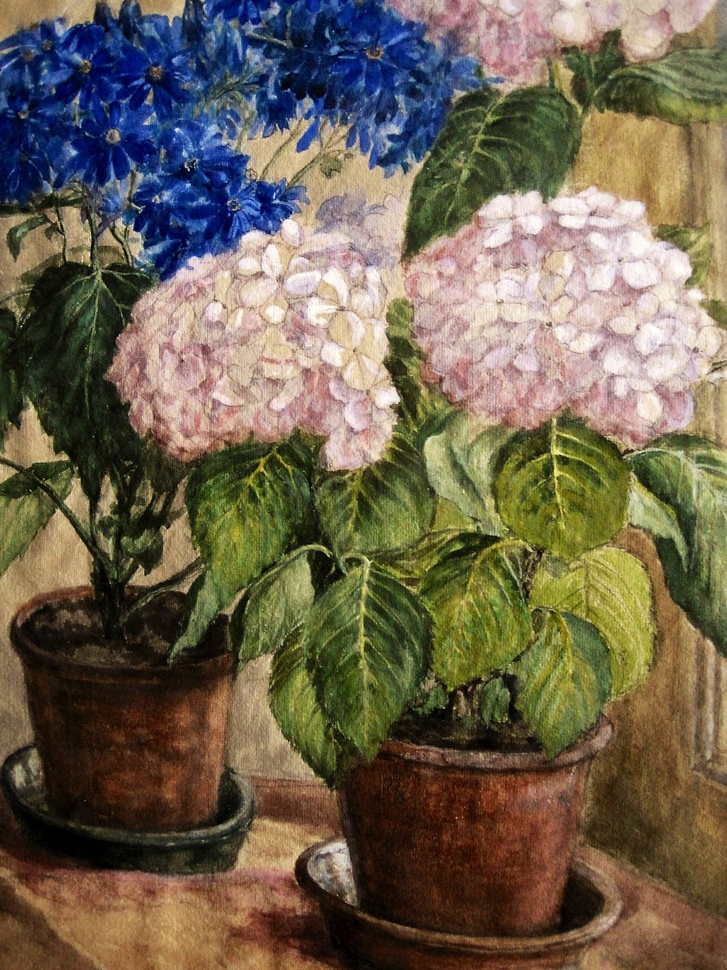 Jan van der Heijden - Fraai vooroorlogs (1932) stilleven van potplanten in vensterbank - gesigneerd verkocht voor € 78!