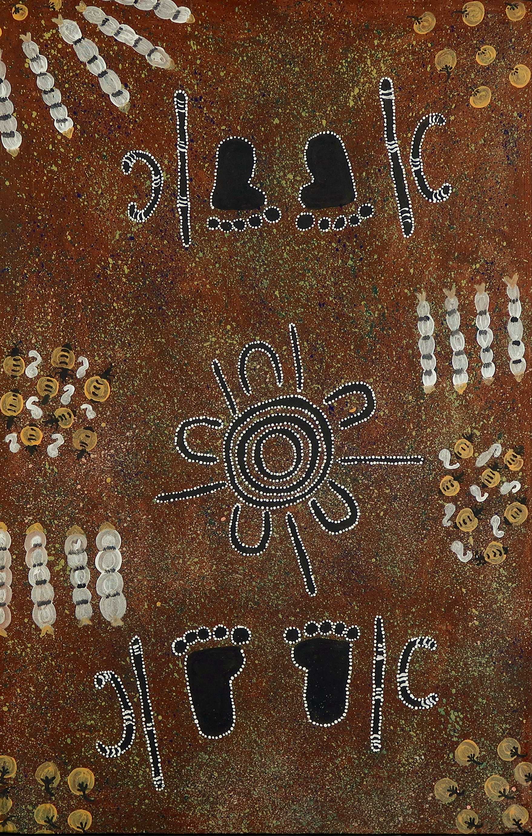 Rosalie Richards - Acryl op doek, Arrival at a waterhole meeting place (Aboriginal art) kopen? Bied vanaf 100!