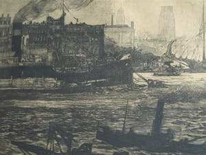 Aart Bijl - Ets uit 1923 , “Maas voor Rotterdam” – GROOT - ingelijst kopen? Bied vanaf 1!