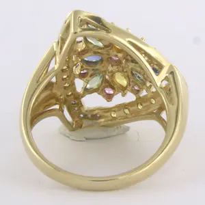 14k gouden ring met verschillende kleuren saffier en single cut diamant 0.03ct kopen? Bied vanaf 290!