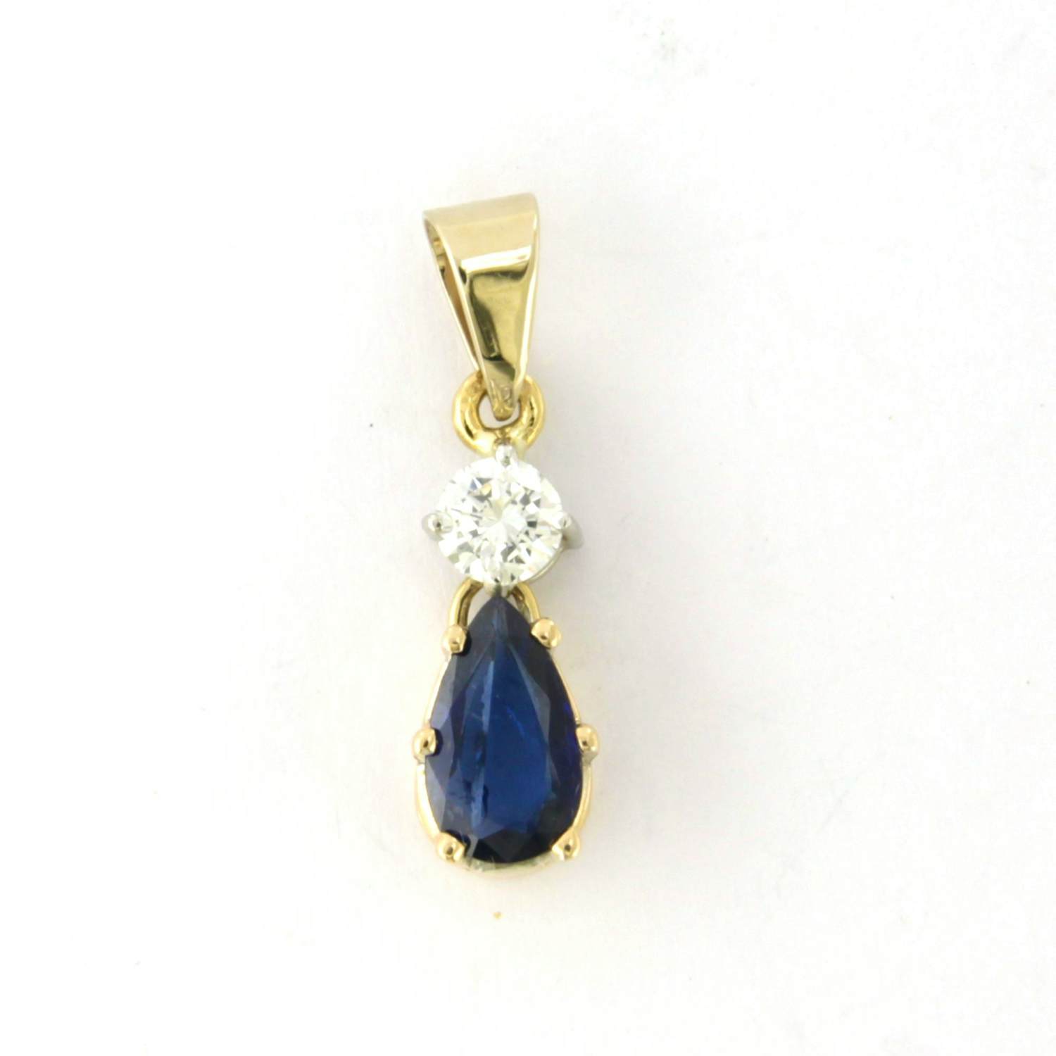 14k goud en platina hanger met saffier en briljant geslepen diamant 0.20ct kopen? Bied vanaf 260!