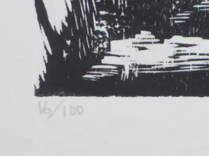 Herman Gordijn - Schimmige figuur op een trap - Houtsnede kopen? Bied vanaf 150!