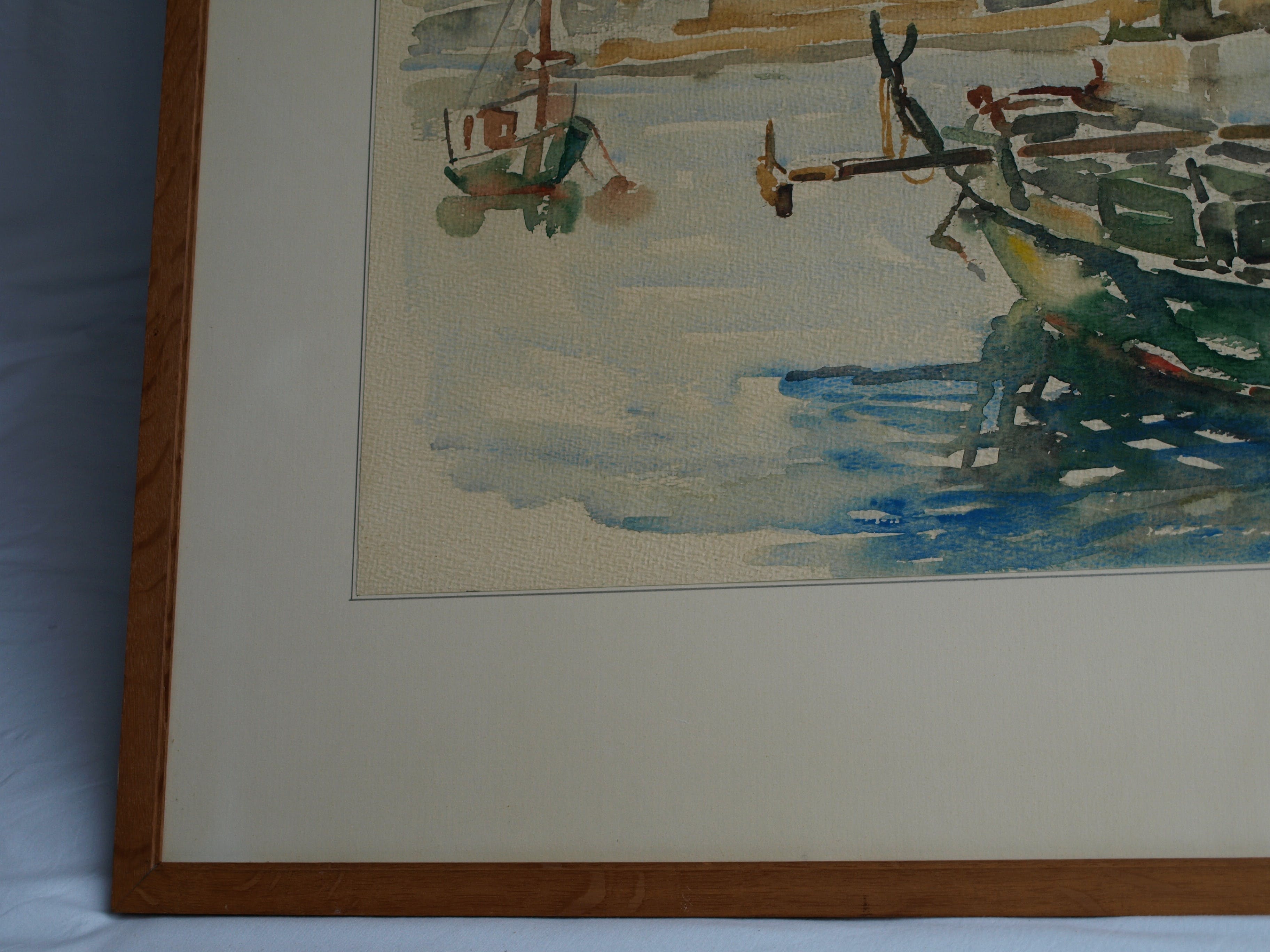 Bob Denneboom - Aquarel – Haven - ingelijst – ca 1958 kopen? Bied vanaf 45!