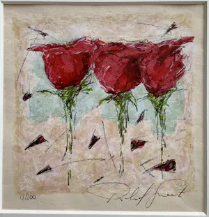 Richard Smeets - 2 zeefdrukken Rozen, ingelijst en gesigneerd kopen? Bied vanaf 50!