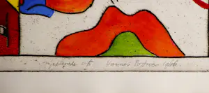 Hannes Postma - Grote handgekleurde reliëf Ets - 1966 - E.A. exemplaar "twee armlengten" kopen? Bied vanaf 58!