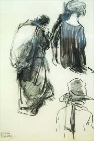 Herman Moerkerk - Houtskool - Modetekening verkocht voor € 75!