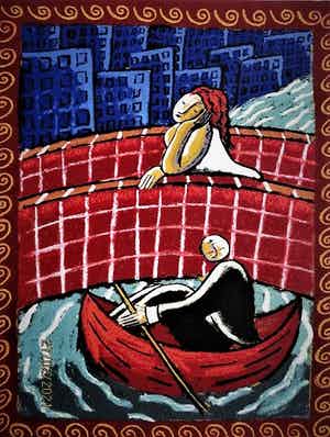 Jacques Tange - populair Rotterdams graficus - gesigneerde Zeefdruk - "Under the Bridge" verkocht voor € 30!