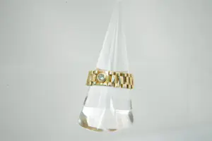 37-  Aparte 14Krt geel gouden Rolex stijl flexibele ring - met 0.05ct diamant kopen? Bied vanaf 200!