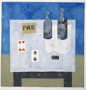 Betty Scheer - Linosnede, Tafel met speelkaarten kopen? Bied vanaf 1!