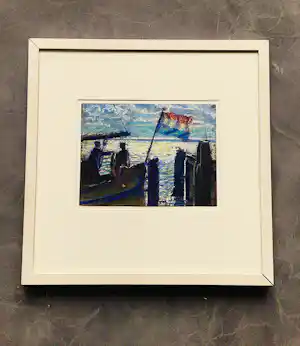 Michiel Kranendonk - 2012 - pastel op karton - vissers bij vallen van de avond - gesigneerd verkauft für € 47!