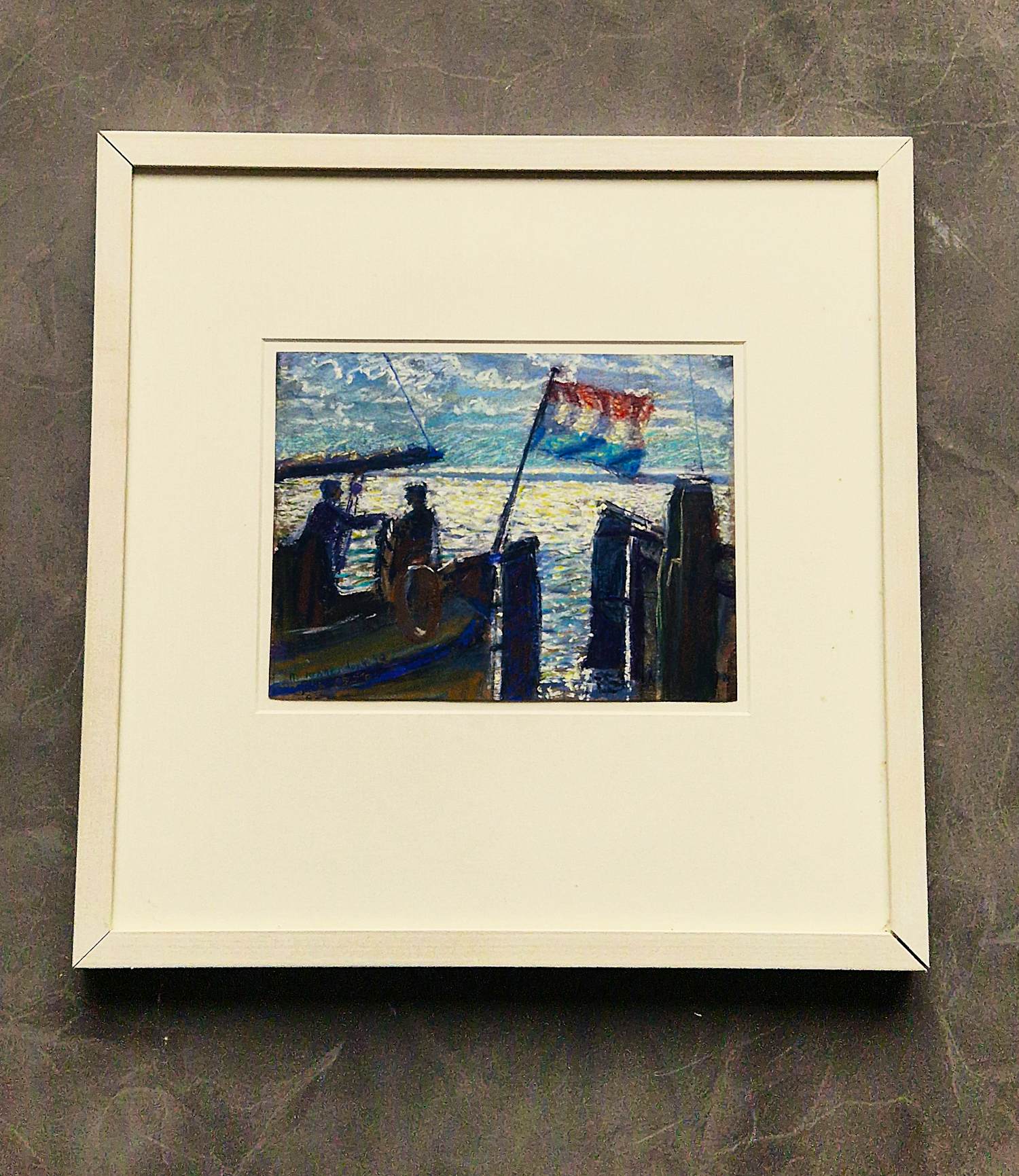 Michiel Kranendonk - 2012 - pastel op karton - vissers bij vallen van de avond - gesigneerd kopen? Bied vanaf 74!