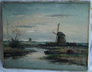 Clemens Wolters - Olieverf op doek, Molens in een Hollands landschap – ca 1915 kopen? Bied vanaf 35!