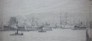 Eugene Rensburg - Grote potloodtekening: Gezicht op tweede Katendrechtse Haven - Rotterdam - 1914 kopen? Bied vanaf 99!