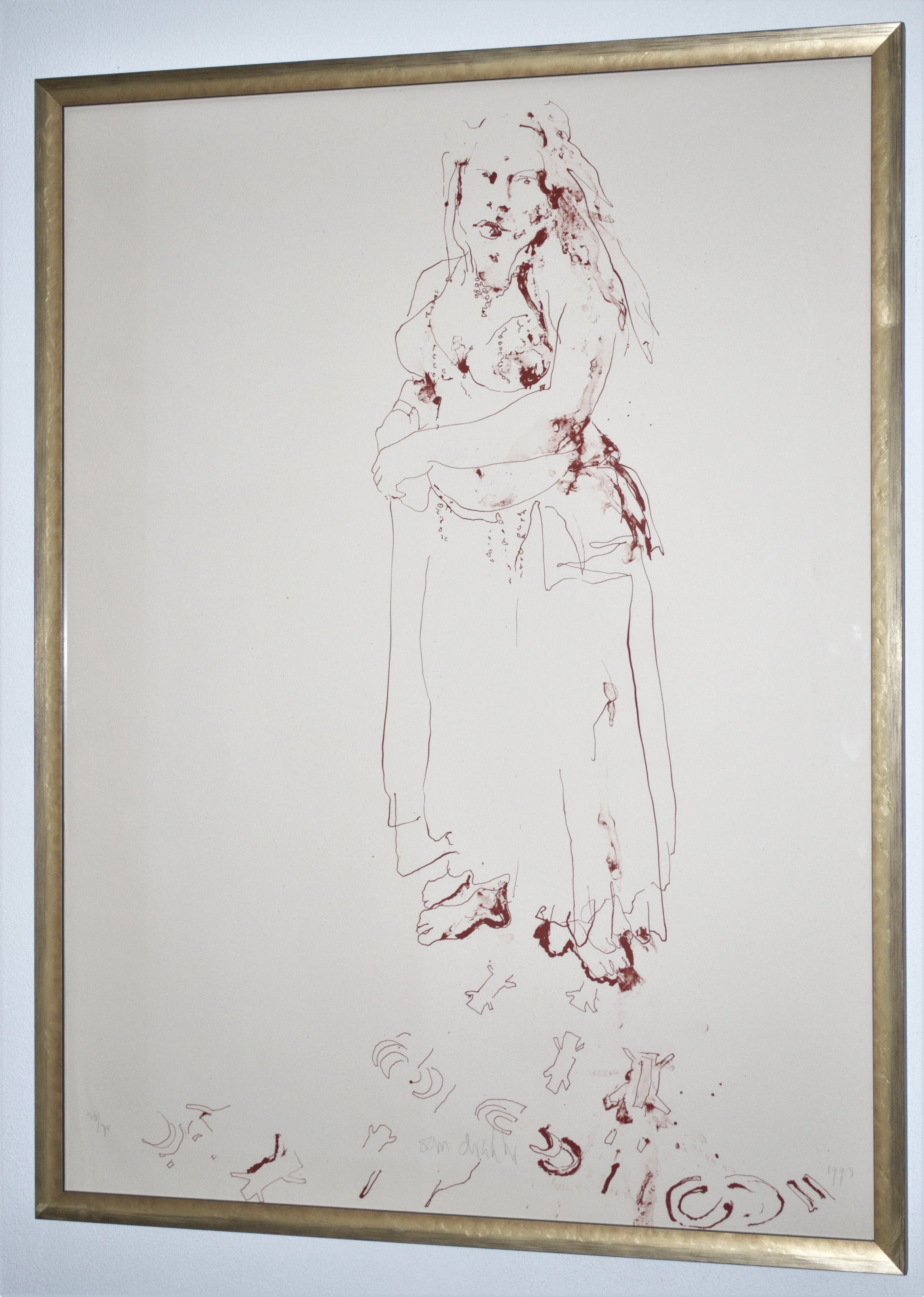 Sam Drukker - grote LITHO oplage 75 ex. - - buikdanseres in rood - - prachtig ingelijst verkocht voor € 10!