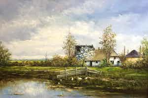 Gerardus Johannes Ernens - C4480 - Boerderij met bloesemboom aan het water verkocht voor € 200!