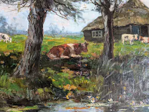 Berend Jan Brouwer - HOLLANDS POLDERLANDSCHAP MET KOEIEN (zeer groot) kopen? Bied vanaf 350!