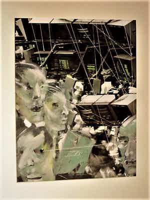 Niet of onleesbaar gesigneerd - Bijzondere Foto/Aquarel "Wall street beurs Crash 1987" gesigneerd verkocht voor € 1!