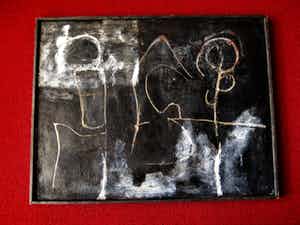 Niet of onleesbaar gesigneerd - Boeiend jaren 60 Materieschilderij "Compositie in Zwart en Wit"gesigneerd verkocht voor € 10!