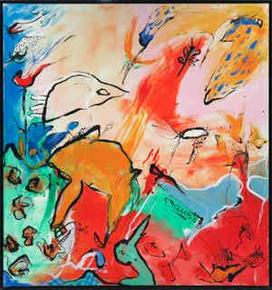 Miriam Slaats - Acryl op doek, In de mallemolen van het - Ingelijst (Zeer groot) verkocht voor € 400!