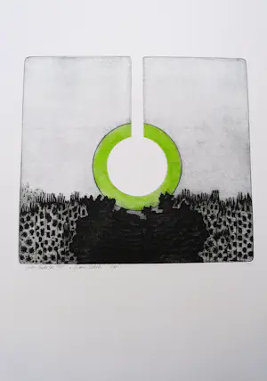 Peter Oosterbos - in kleine oplage gemaakte Ets & aquatint "groene Sirkel" - 1975 - gesigneerd kopen? Bied vanaf 38!