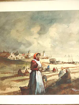 Reint de Jonge - Aquarel - Vissersdorp in de Branding kopen? Bied vanaf 125!