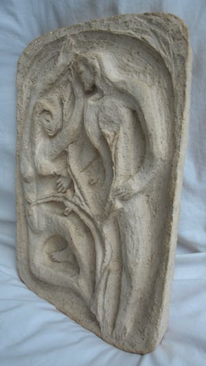 Klaas Pijlman - Plaquette van witte Chamotte / Aardewerk – Adam & Eva - ca. 1970 kopen? Bied vanaf 1!