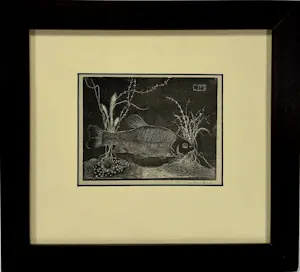 Jan Mankes - Ingelijste houtsnede: vis in een onderwaterlandschap - 1917 kopen? Bied vanaf 599!