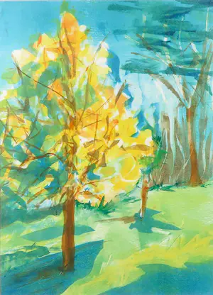 Liz Strick - Acryl op papier, Spring in Kew Gardens - Ingelijst kopen? Bied vanaf 1!