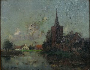 Jan Simon Knikker (sr.) - Olieverf op marouflé, Kerkgezicht - Ingelijst kopen? Bied vanaf 1!