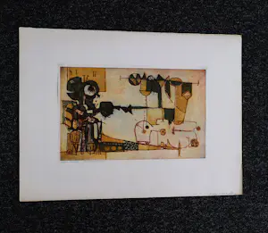 Hannes Postma - grote unica handgekleurde aquatint "mechanische projectie -1958 - gesigneerd kopen? Bied vanaf 46!