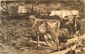 Willem de Zwart - Vier koeien in landschap. verkocht voor € 35!